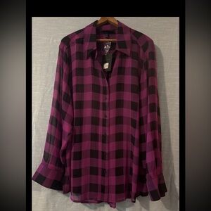 Lane Bryant Blouse Long Sleeve Button Up Black/Pink/Purple Women’s Sz 18/20 NWT